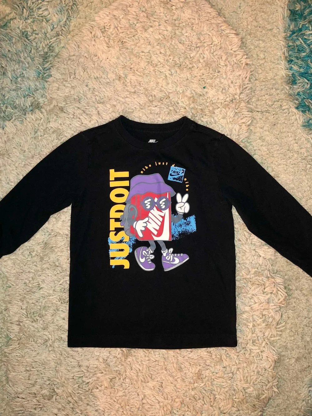 Nike Black Long-Sleeve 'Just Do It' Graphic Tee with Purple Accents